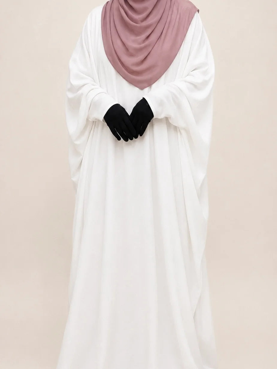 White Kaftan Abaya With Zip Sleeves