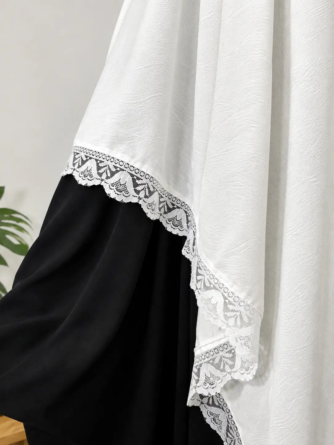 White Diamond Khimar With Lace