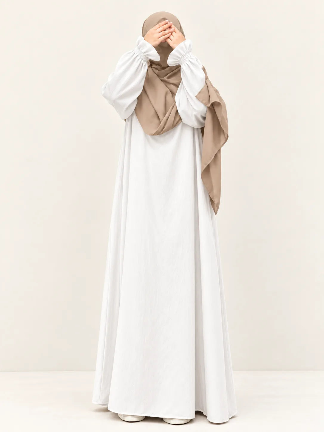 White Basic Abaya With Flower Sleeves