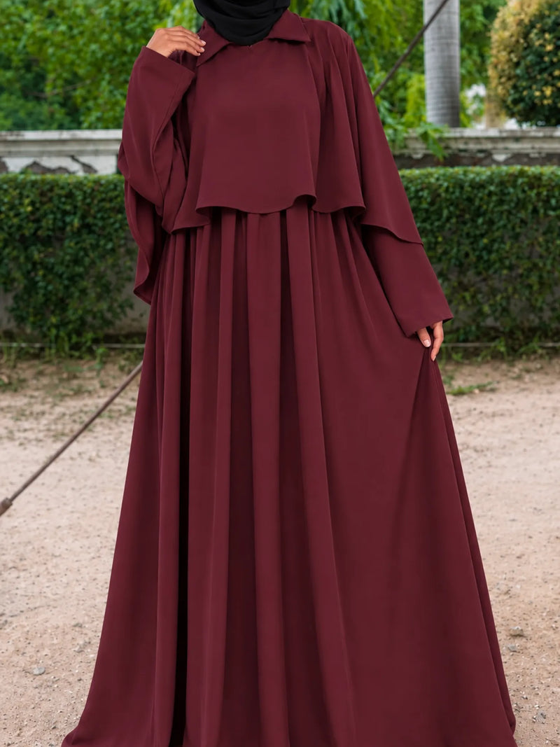 Maroon Zeenat Abaya With Cape