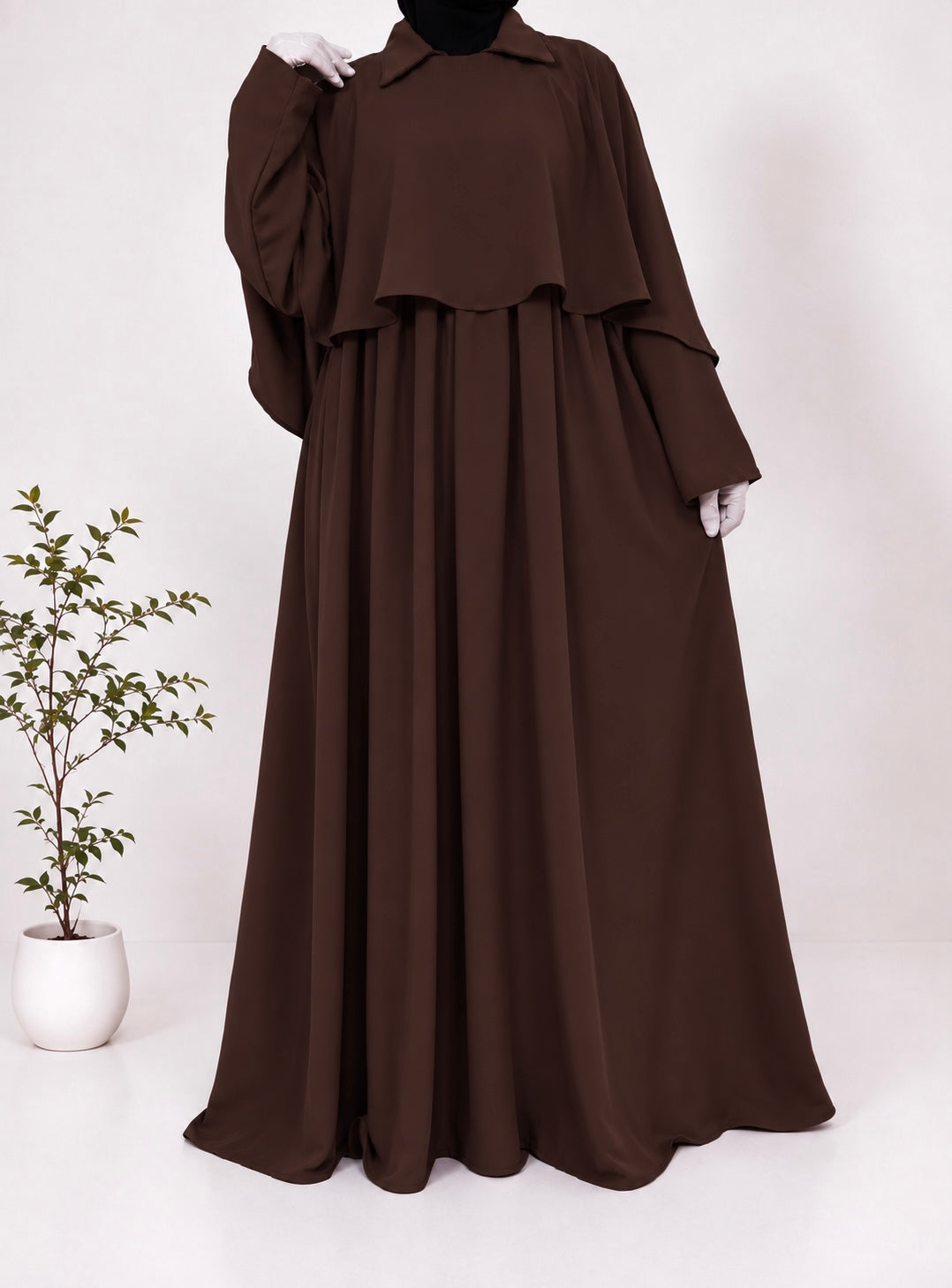 Brown Zeenat Abaya With Cape