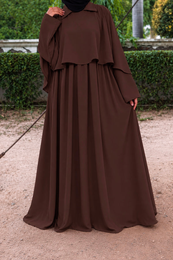 Brown Zeenat Abaya With Cape