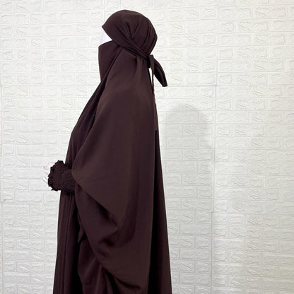 Dark Brown Jilbab With Smocked Sleeves