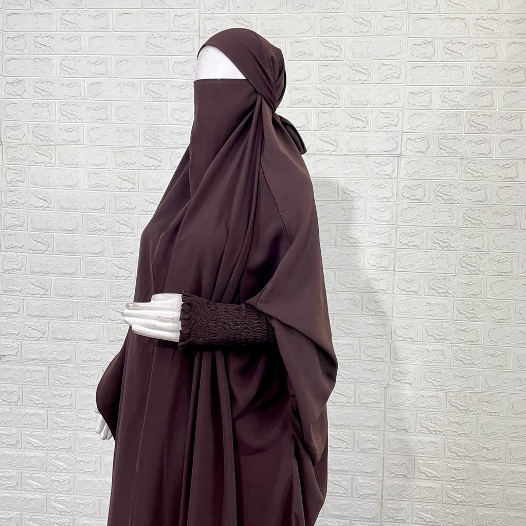Dark Brown Jilbab With Smocked Sleeves