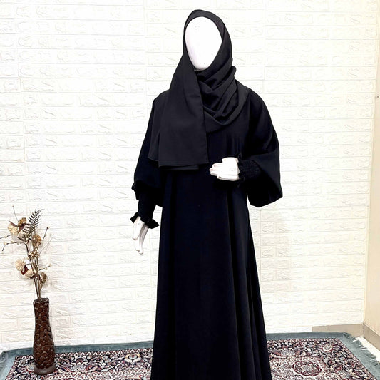 Basic Abaya With Smocked Sleeves