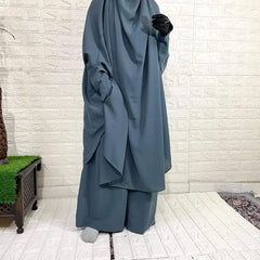 Grey two piece loop sleeves jilbab with pant