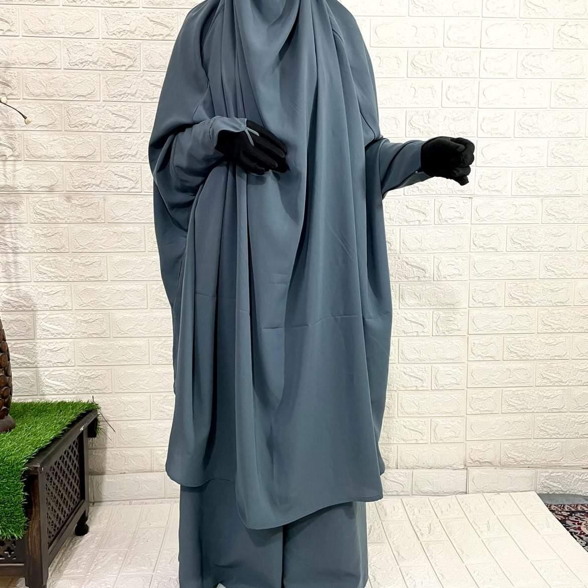 Grey two piece loop sleeves jilbab with pant