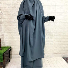 Grey two piece loop sleeves jilbab with pant