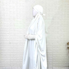White jilbab with smocked sleeves