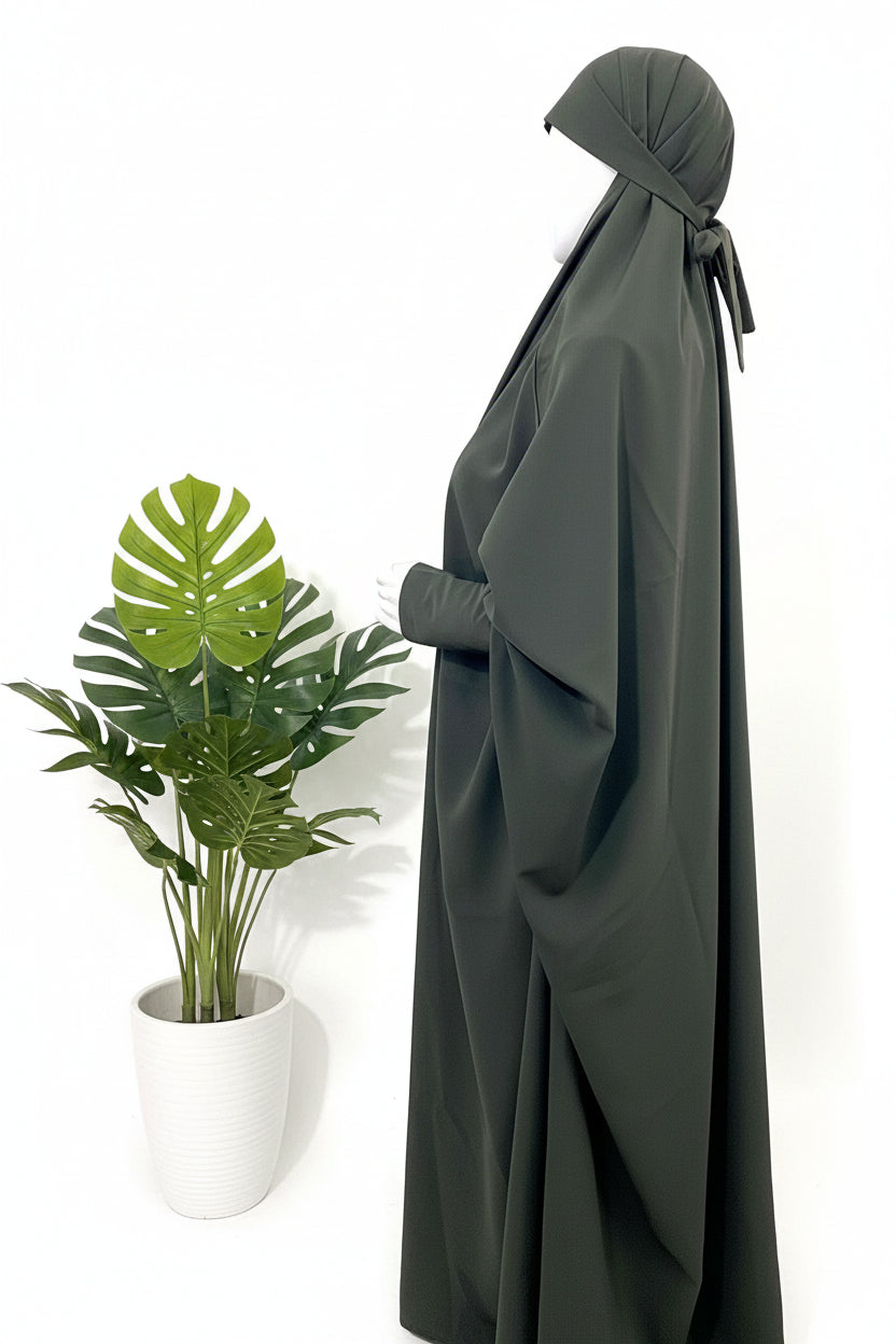 Olive Jilbab With Plain Sleeves