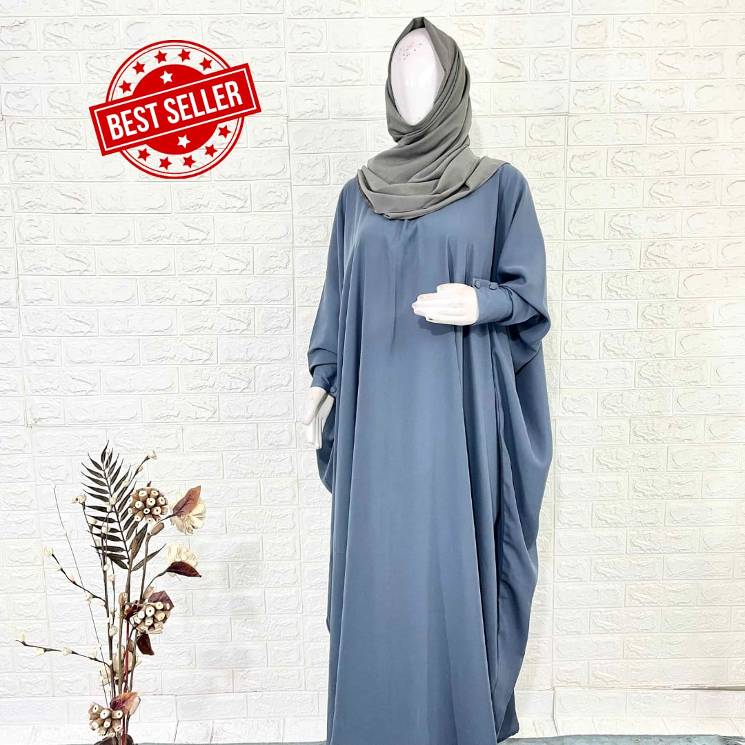 Grey Kaftan Abaya With Cuff Buttons